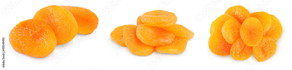 Dried apricots isolated on white background with clipping path and full depth of field. Set or collection Dried apricots isolated on white background with clipping path and full depth of field. Set or collection
