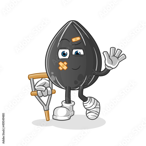 sunflower seed sick with limping stick. cartoon mascot vector