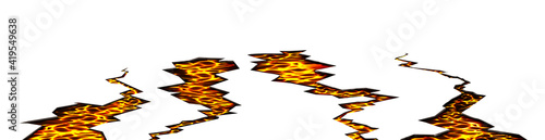 Ground cracks with lava, molten magma