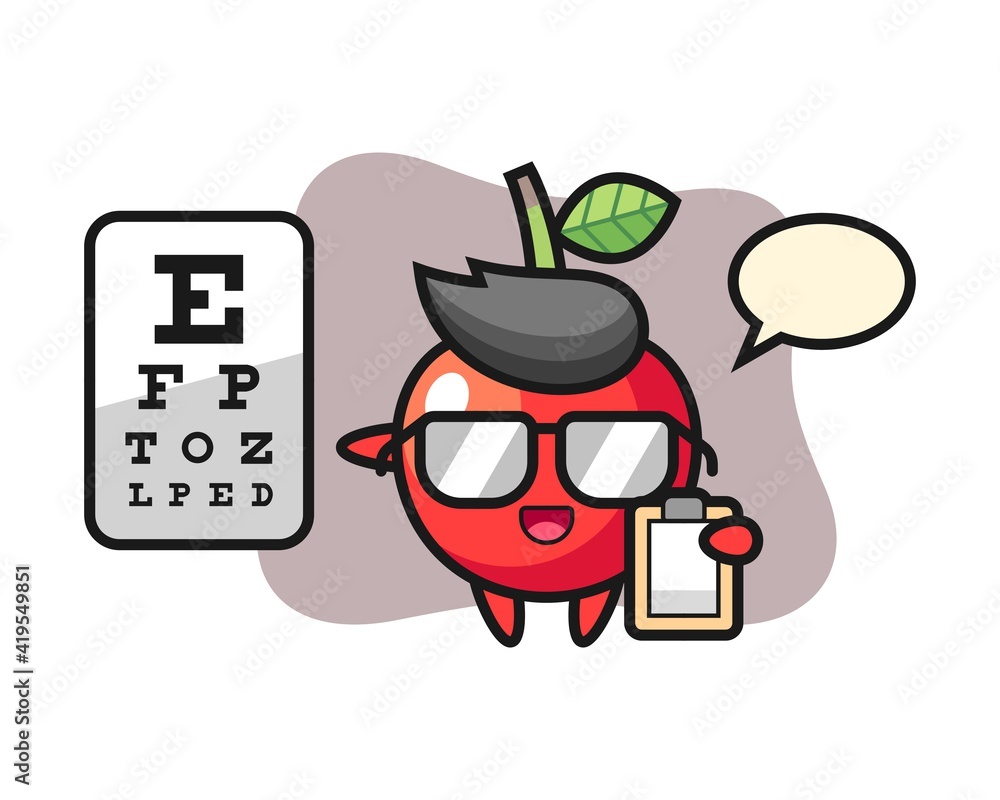Illustration of cherry mascot as a ophthalmology