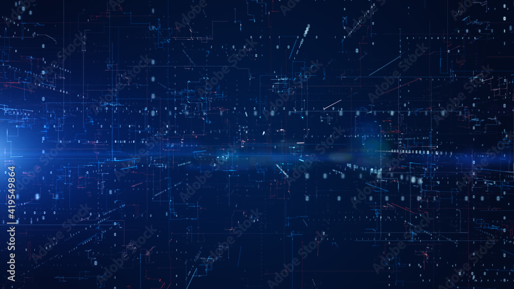 Obraz premium Digital Cyberspace with Particles and Digital Data Network Connections. High Speed Connection and Data Analysis Technology Digital Abstract Background Concept. 3d rendering