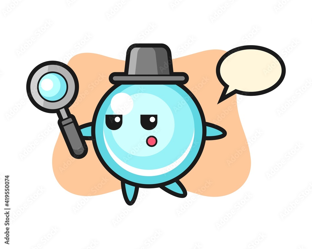 Bubble cartoon character searching with a magnifying glass