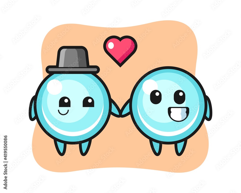 Bubble cartoon character couple with fall in love gesture