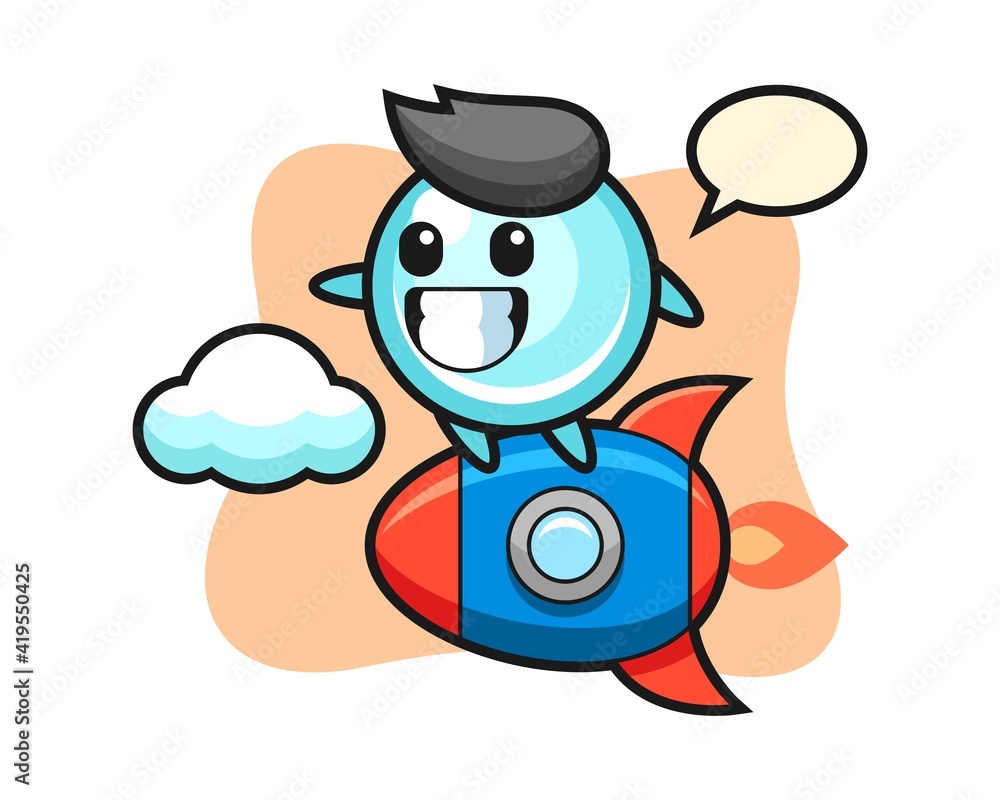 Bubble mascot character riding a rocket Bubble mascot character riding a rocket