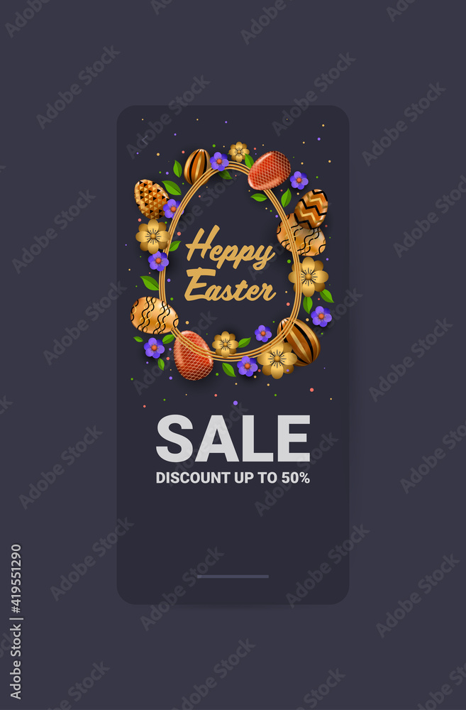 happy easter holiday celebration sale banner flyer or greeting card with decorative eggs vertical vector illustration happy easter holiday celebration sale banner flyer or greeting card with decorative eggs vertical vector illustration