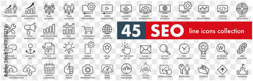 Outline web icons set - Search Engine Optimization. Thin line web icon collection. Simple vector illustration.
