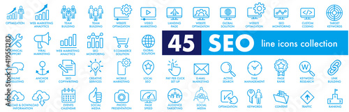 Outline web icons set - Search Engine Optimization. Thin line web icon collection. Simple vector illustration.