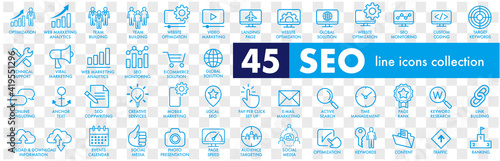 Outline web icons set - Search Engine Optimization. Thin line web icon collection. Simple vector illustration.