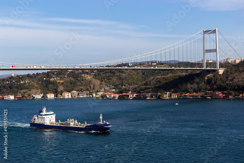 Commercial cargo ship go through the Bosphorus Strait, Istanbul, Turkey. © Sergey Fedoskin