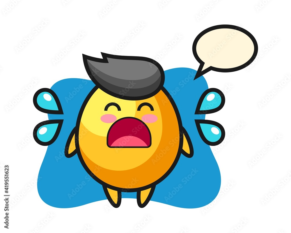 Golden egg cartoon illustration with crying gesture