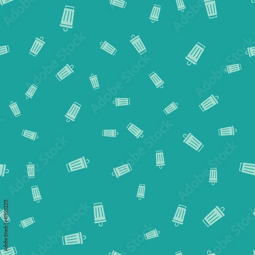 Green Trash can icon isolated seamless pattern on green background. Garbage bin sign. Recycle basket icon. Office trash icon. Vector.