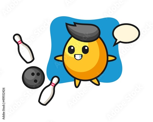 Character cartoon of golden egg is playing bowling