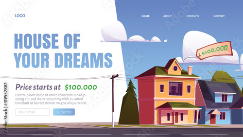 House of your dream cartoon landing page, banner