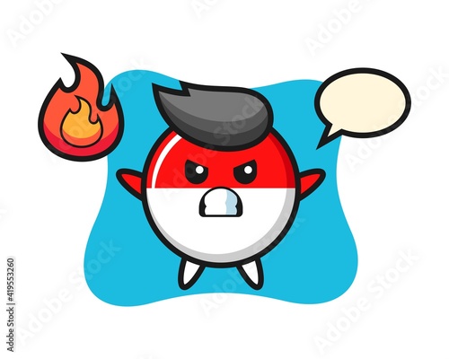Indonesia flag badge character cartoon with angry gesture