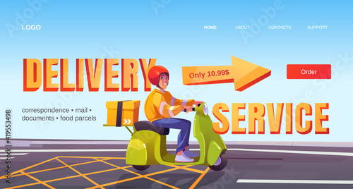 Delivery service banner with man on scooter