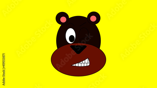 Cartoon bear winking and grinning with yellow background.