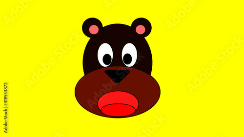 A cartoon bear looking surprised with a yellow background. 
