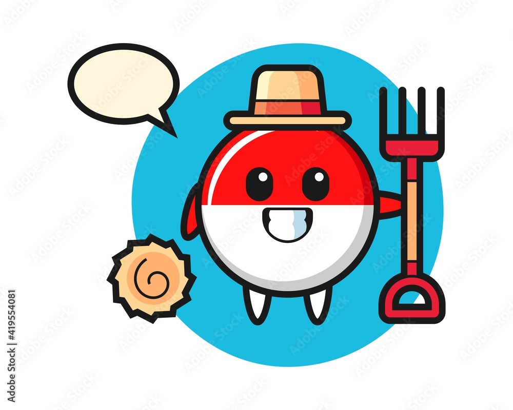 Mascot character of indonesia flag badge as a farmer