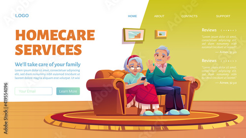 Homecare services cartoon landing page. Social aid