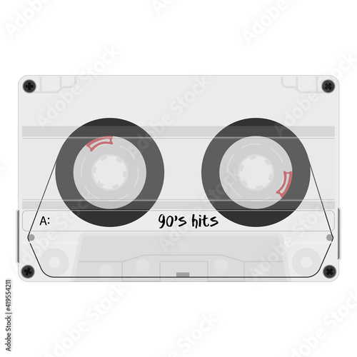 Cassette with retro label as vintage object for 90s revival mix tape design