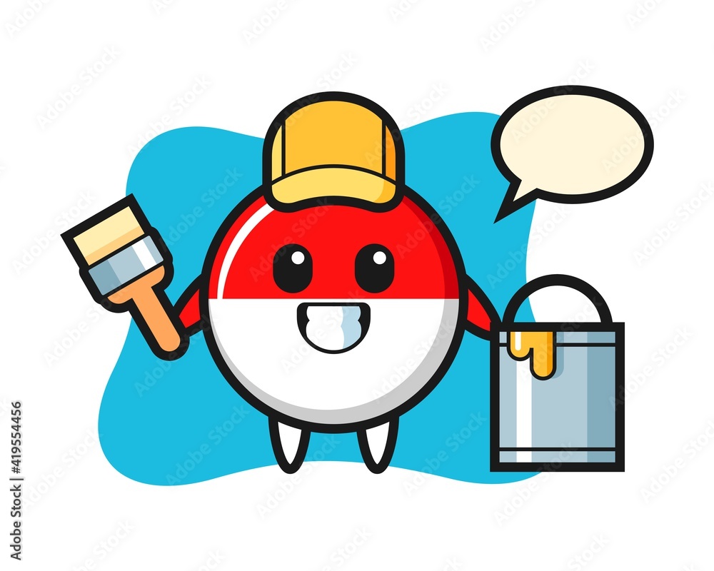 Character illustration of indonesia flag badge as a painter