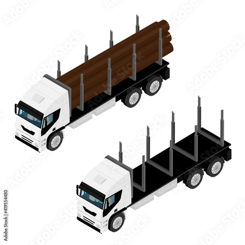 Logging truck isometric view isolated on white background