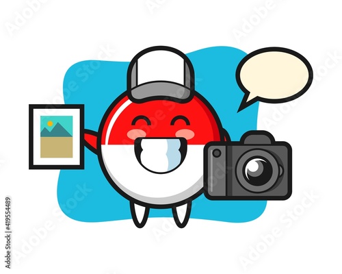 Character illustration of indonesia flag badge as a photographer