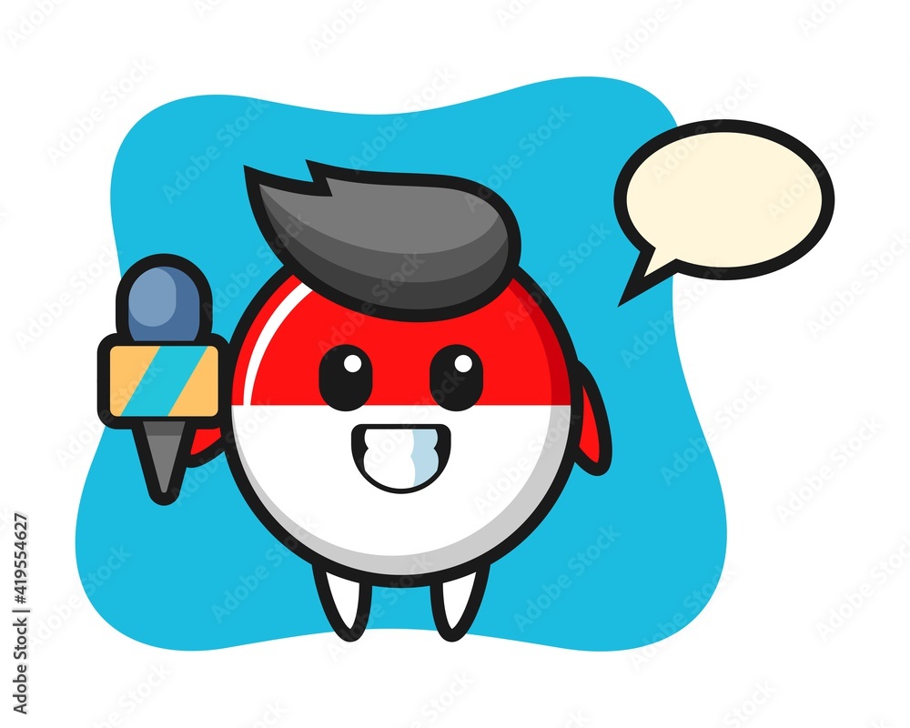 Character mascot of indonesia flag badge as a news reporter