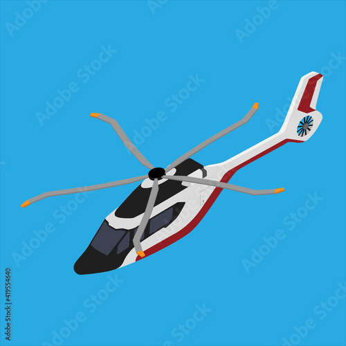 Luxury, realistic helicopter flying in the blue sky isometric view