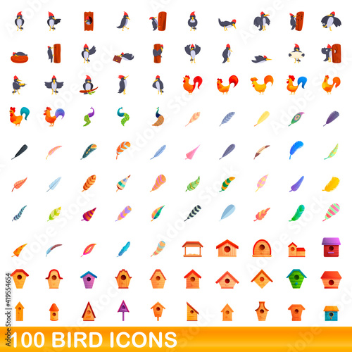 Wallpaper Mural 100 bird icons set. Cartoon illustration of 100 bird icons vector set isolated on white background Torontodigital.ca