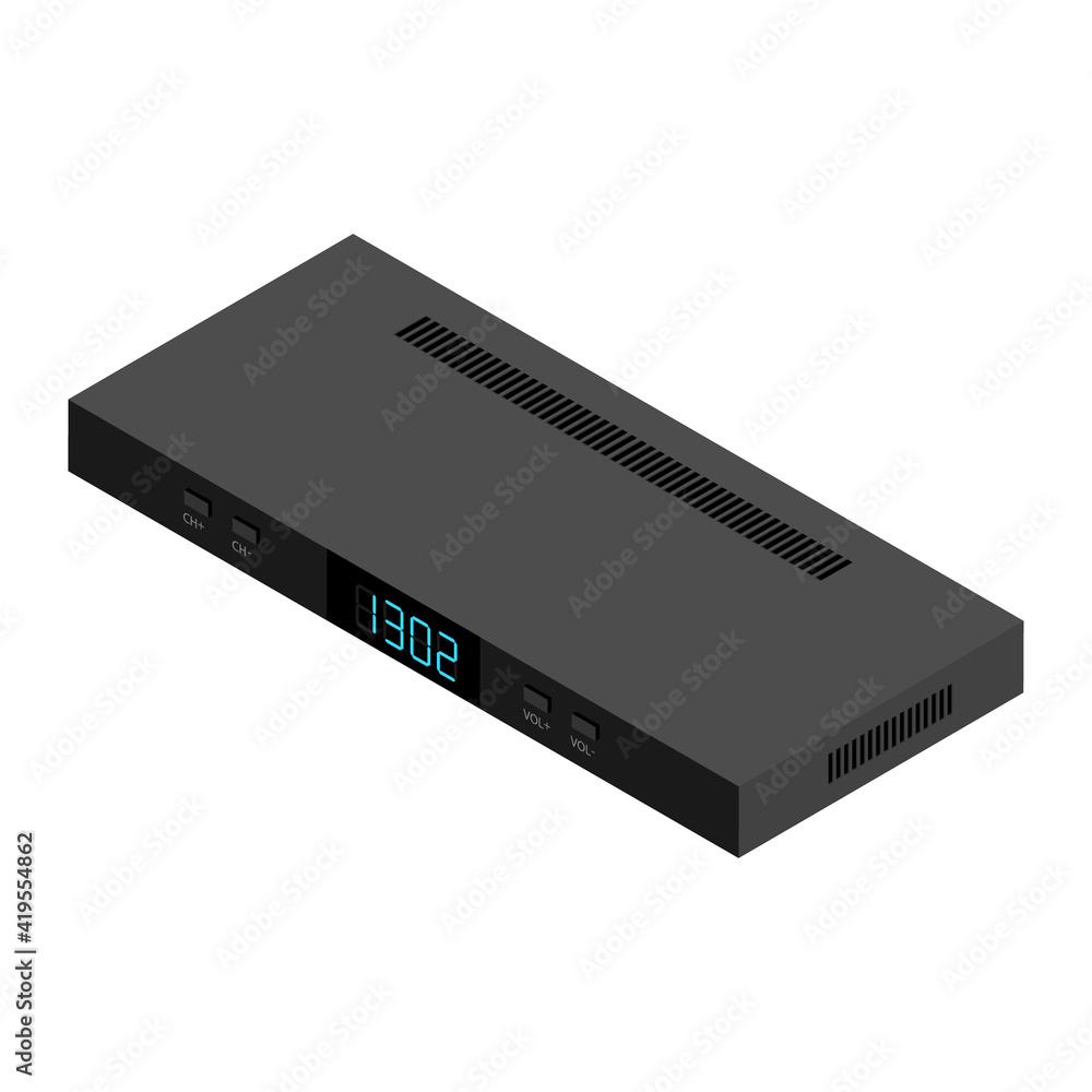 Black satellite decoder set top box reciever isometric view Black satellite decoder set top box reciever isometric view