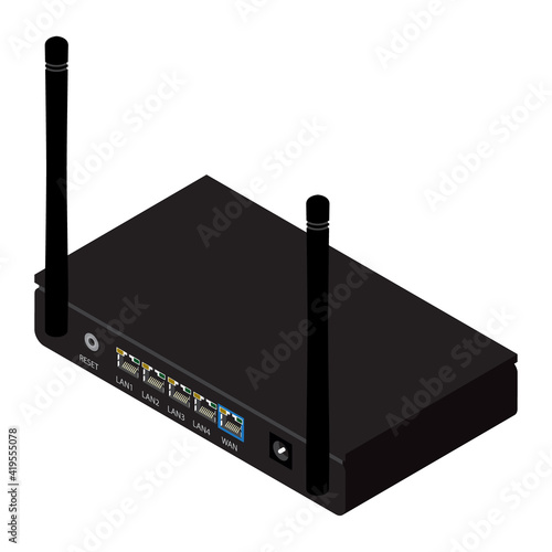 Black realistic wireless router with the antenna