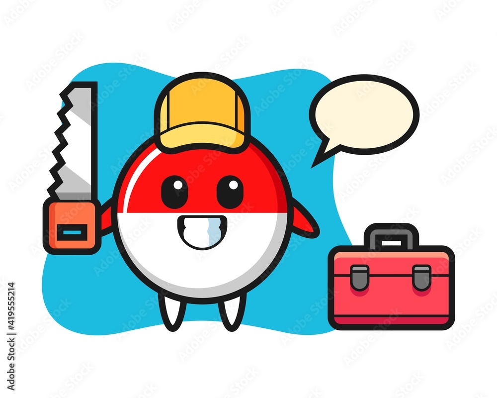 Illustration of indonesia flag badge character as a woodworker Illustration of indonesia flag badge character as a woodworker