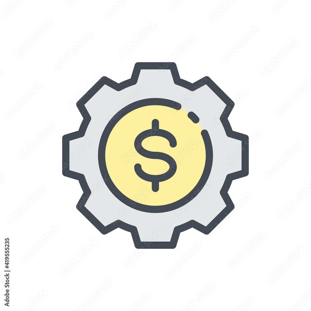 Financial process color line icon. Gear with dollar vector outline colorful sign. Financial process color line icon. Gear with dollar vector outline colorful sign.