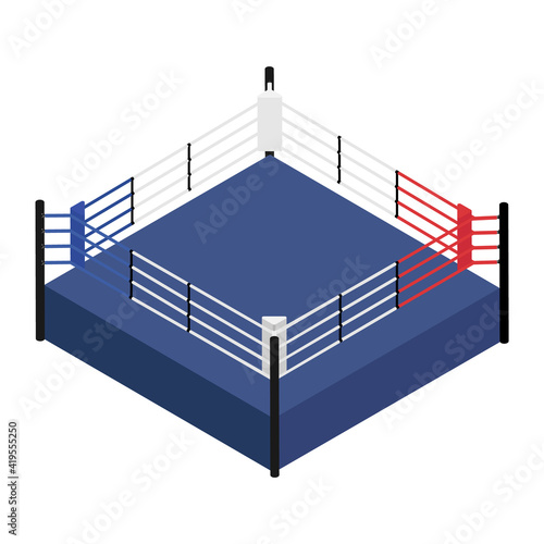Empty boxing ring isometric view.  Boxing ring ropes, platform for training