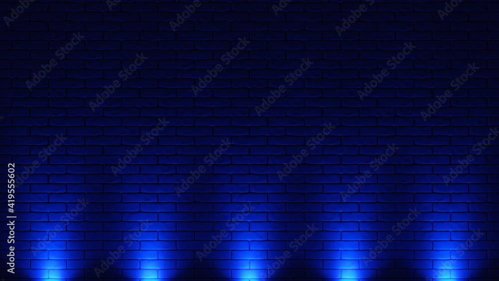 Brick wall background, neon light. 3d illustration
