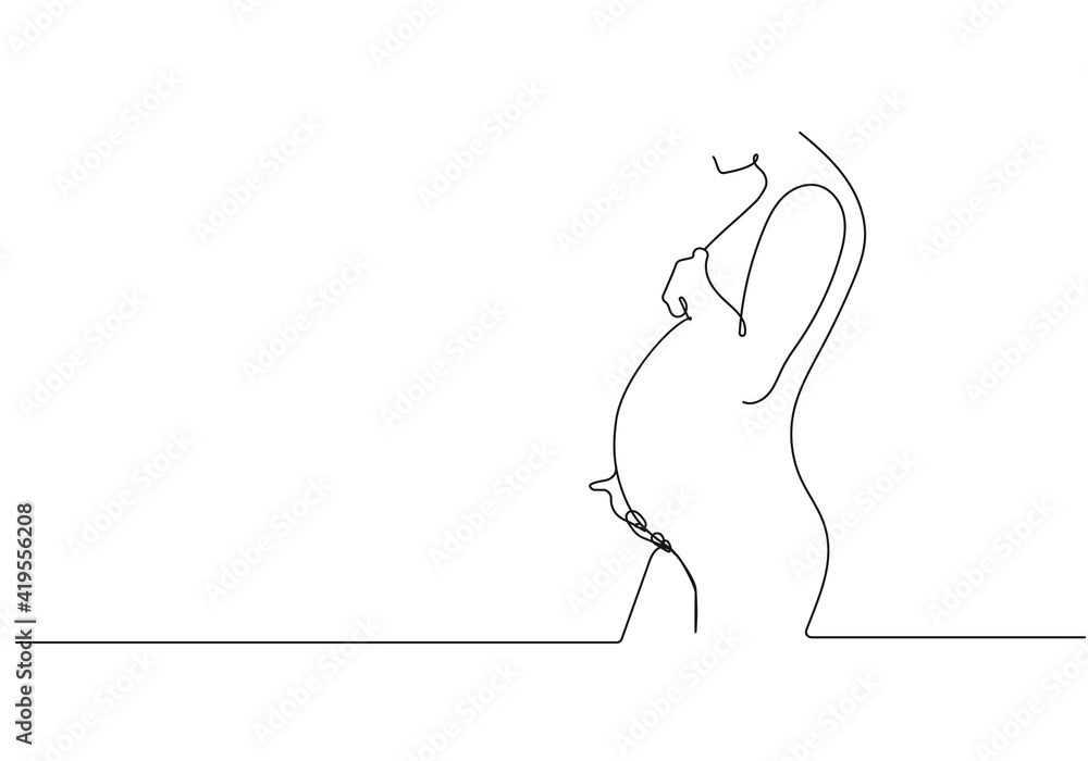 Pregnant Woman Continuous Line Drawing Pregnancy Healthy Silhouette Sketch Outline Drawing