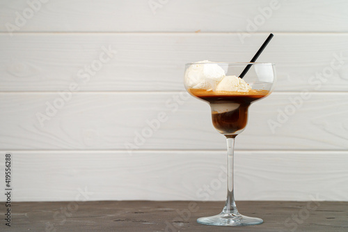 Affogato coffee with ice cream served in glass