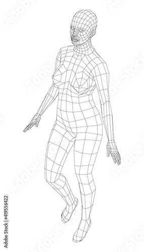 Wireframe walking woman. Vector