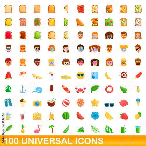 Wallpaper Mural 100 universal icons set. Cartoon illustration of 100 universal icons vector set isolated on white background Torontodigital.ca