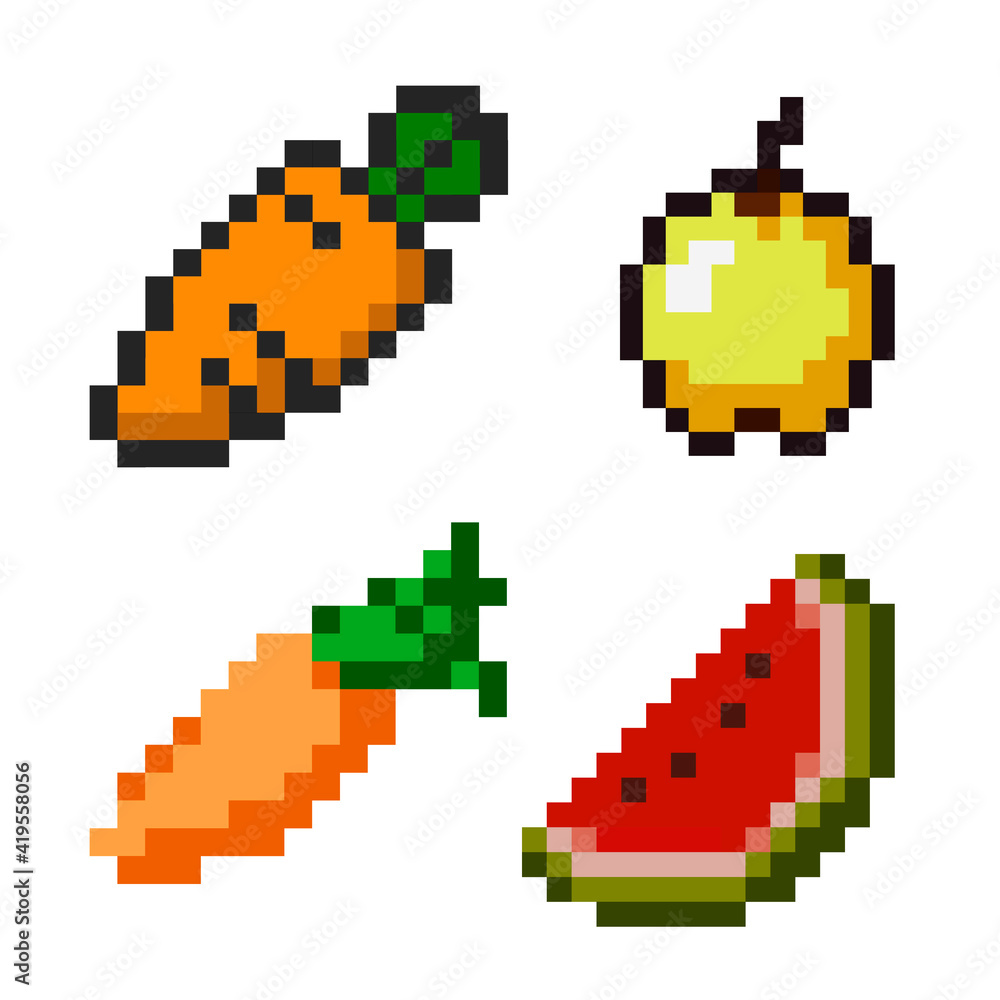 Pixel art style. Vegetables icon set Pixel art style. Vegetables icon set
