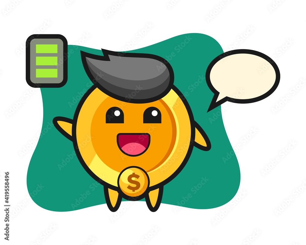 dollar coin mascot character with energetic gesture