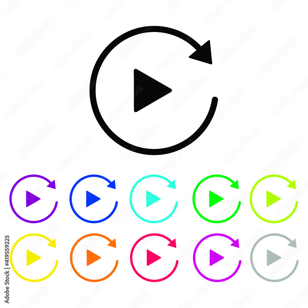 Video play button like simple replay icon isolated. Flat design. Video play button like simple replay icon isolated. Flat design.