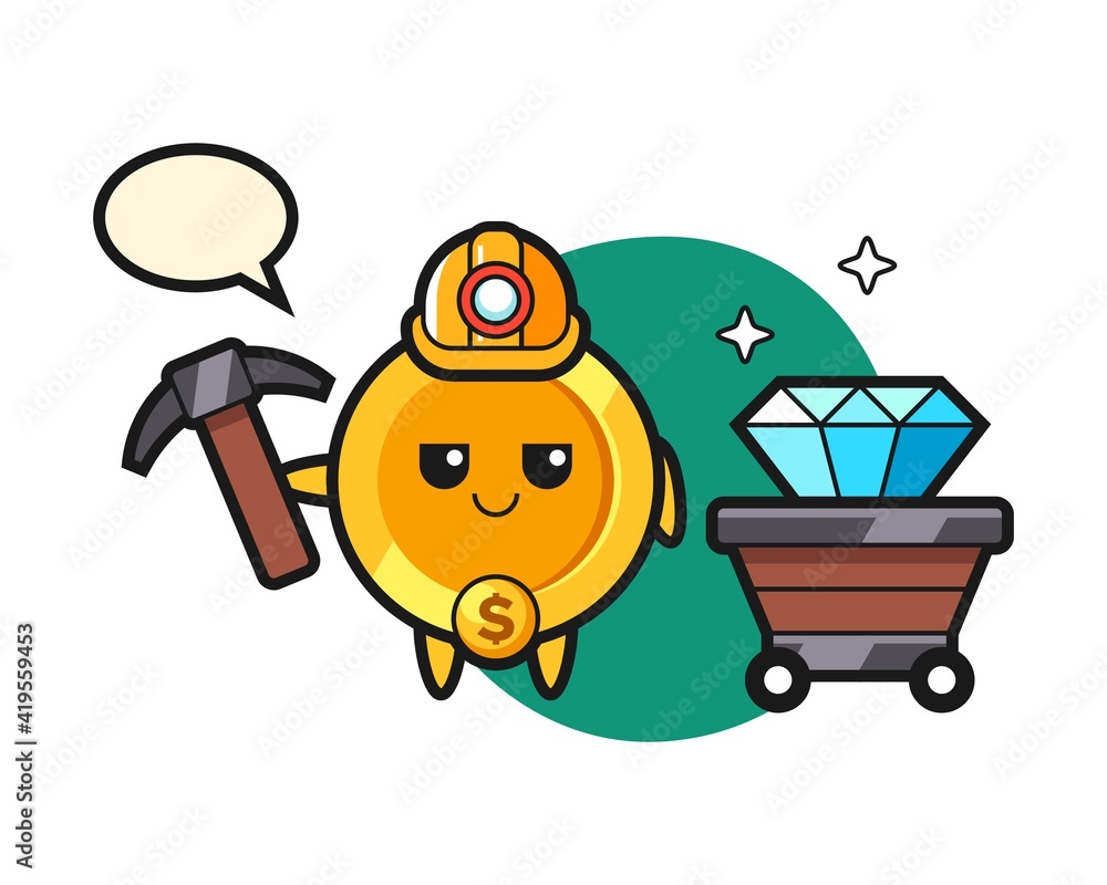 Obraz premium Character illustration of dollar coin as a miner
