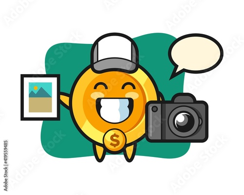 Character illustration of dollar coin as a photographer