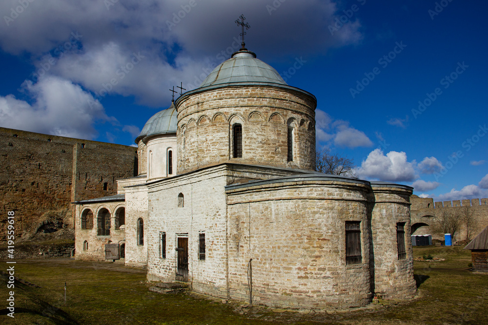 Church of the Assumption of the Blessed Virgin Mary in Ivangorod. Ivangorod Fortress Museum - the first Russian fortress in Russia.