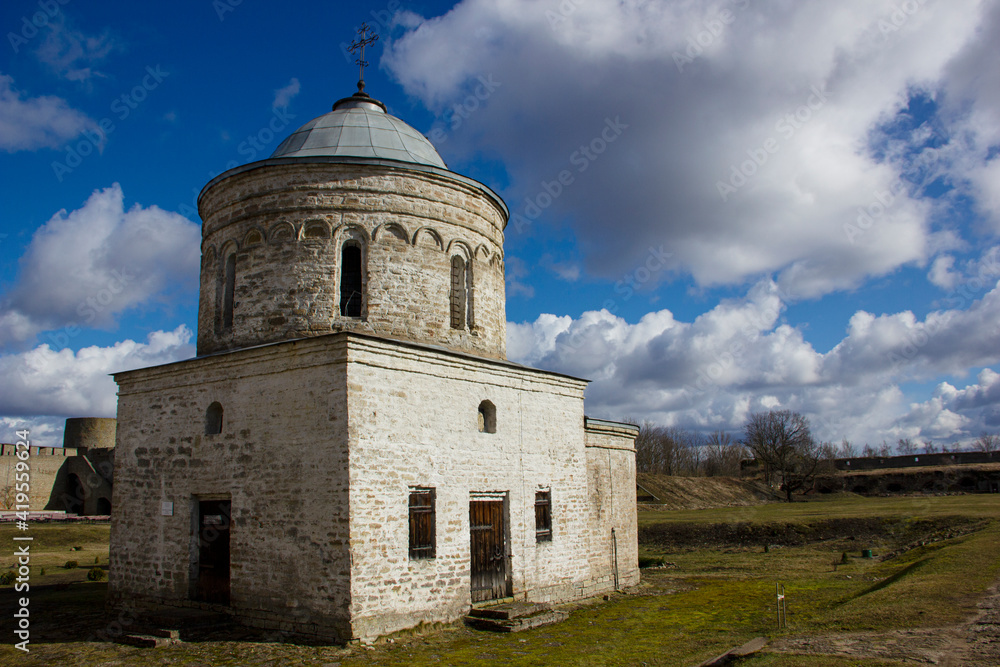 Church of the Assumption of the Blessed Virgin Mary in Ivangorod. Ivangorod Fortress Museum - the first Russian fortress in Russia.