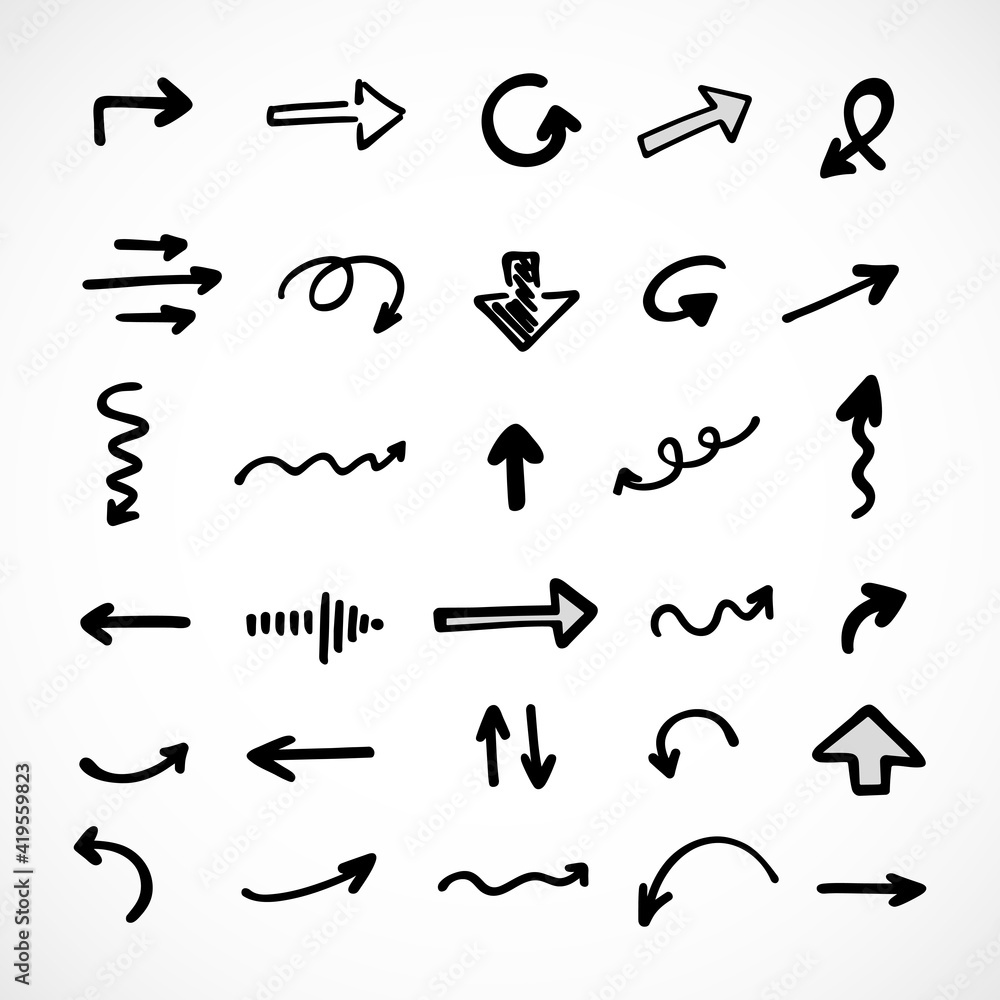Vector set of hand-drawn arrows, elements for presentation Vector set of hand-drawn arrows, elements for presentation