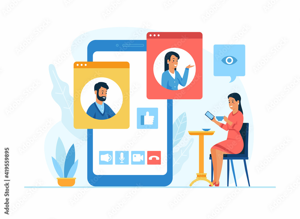 Video conferencing mobile application. Online communication. Flat vector illustration Video conferencing mobile application. Online communication. Flat vector illustration