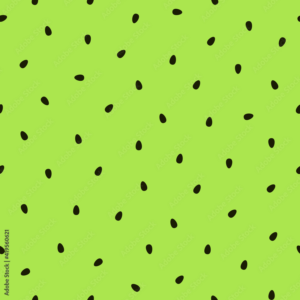 Kiwi pattern. Seamless pattern with black seeds on bright green background.